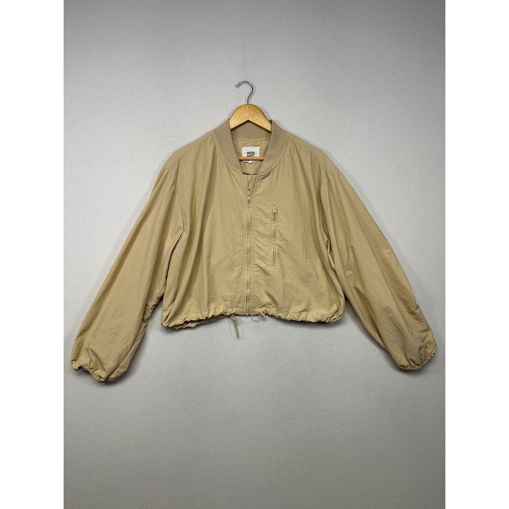 Gorpcore Utility Madden NYC Womens XXXL Tan Cropped Ruched Bomber Jacket